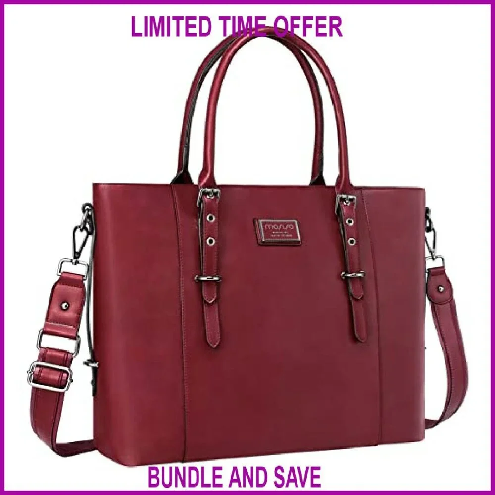 Large PU Leather Laptop Tote Bag Waterproof Business Briefcase Shoulder Bag